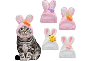 ShuRung Bunny Ear Hat for Cat & Small Dog, Soft Plush Adjustable Rabbit Themed Easter Headwear, 4PCs Set in 4 Styles