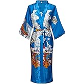 Women's Floral/Patterned Silky Kimono Robes Long Satin Bathrobes Sleepwear Loungewear