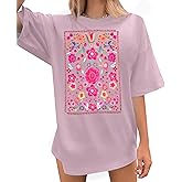Womens Oversized Tshirt Flower Graphic Tees Boho Hiking T Shirt Vintage Wildflower Shirts Summer Casual Beach Tops