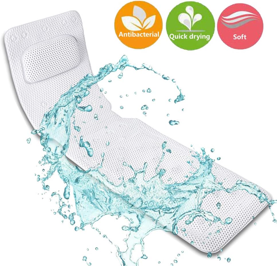 Soft Bath Pillow, Bath Cusion Full Body Tub Pillow Non Slip Spa Bathtub Mat with Suction Cups Mattress PVC Pad