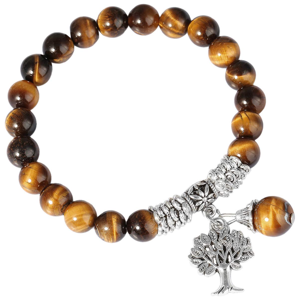 KYEYGWO 8mm Tree of Life Chakra Bracelet, Reiki Healing Balancing Lucky Charm Stretch Stone Beads Bracelet for Unisex