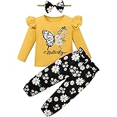 Coco&RARA Toddler Girl Clothes Long Sleeves Ruffle Print Top+Floral Pants+Headband 3Pcs Fall/Winter Outfits Set 18M-6T