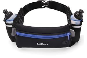 LotFancy Running Belt with Bottle Holder, Hydration Belt for Women Men, Fuel Marathon Waist Pouch for Runners, Reflective Fan