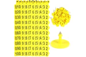GMXZX 100PCS 001-100 Number Plastic Livestock Ear Tags Farm Animal Tags ID Tags Yellow Green Blue Orange Ear Tagger Cattle Ear Tags for Cow Cattle Sheep Goats Pigs Hogs Mark Label (Yellow)