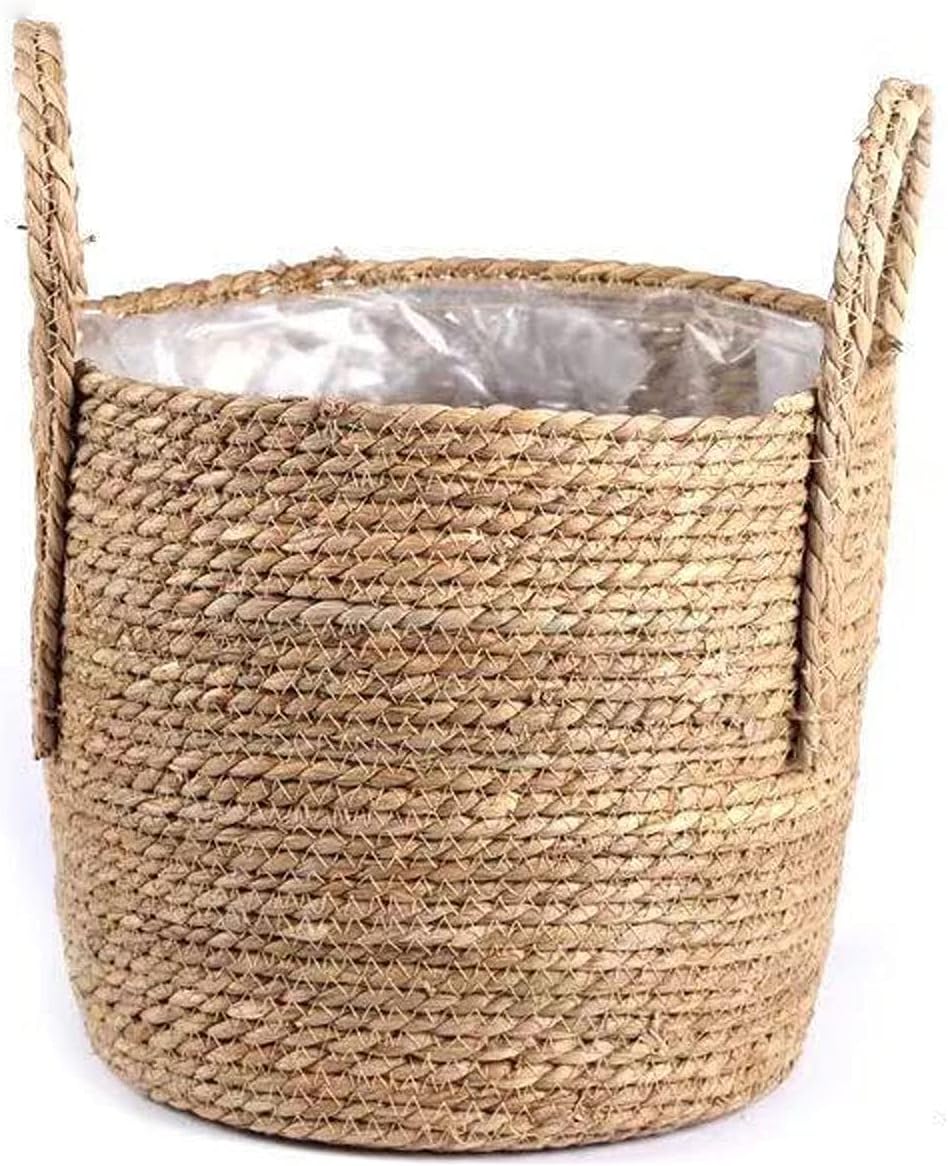 Indoor Flower Basket With Waterproof Liner, Seagrass Planter Basket