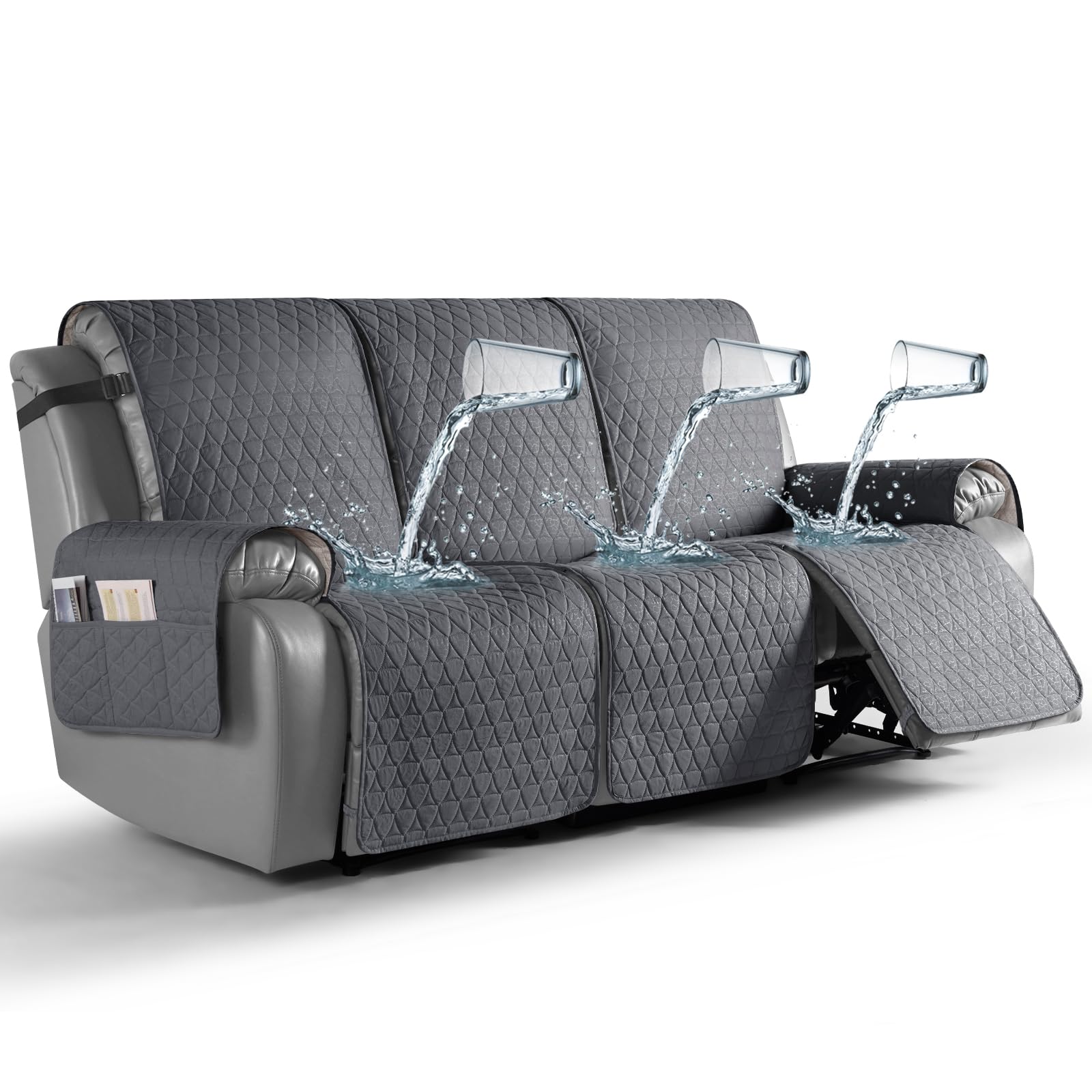 Photo 1 of TAOCOCO 100% Waterproof Recliner Cover, Non-Slip Washable Reclining Couch Cover with Elastic Leg Straps, Furniture Protector for Dogs (Dark Gray, 3 Seater)