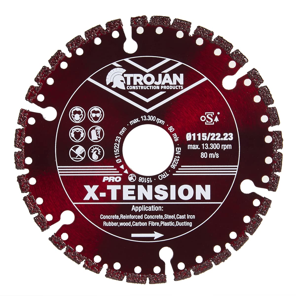 Trojan Pro Diamond Coated Multi Cutter Saw Blade Cuts Ferrous Metals, Fibre Glass, Rubber & More 115mm/4.5"