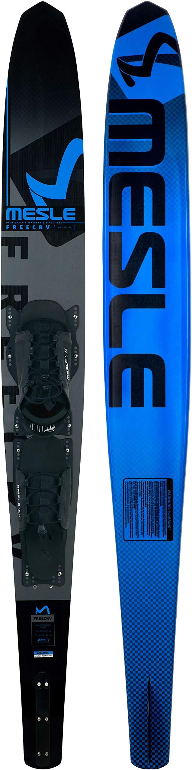 MESLE Slalom Ski Freecarve 67'' with B6 Binding, Mono Water Skis for ambitious slalom riders up to 95 kg, with Aluminium Fin, Length 170 cm, blue