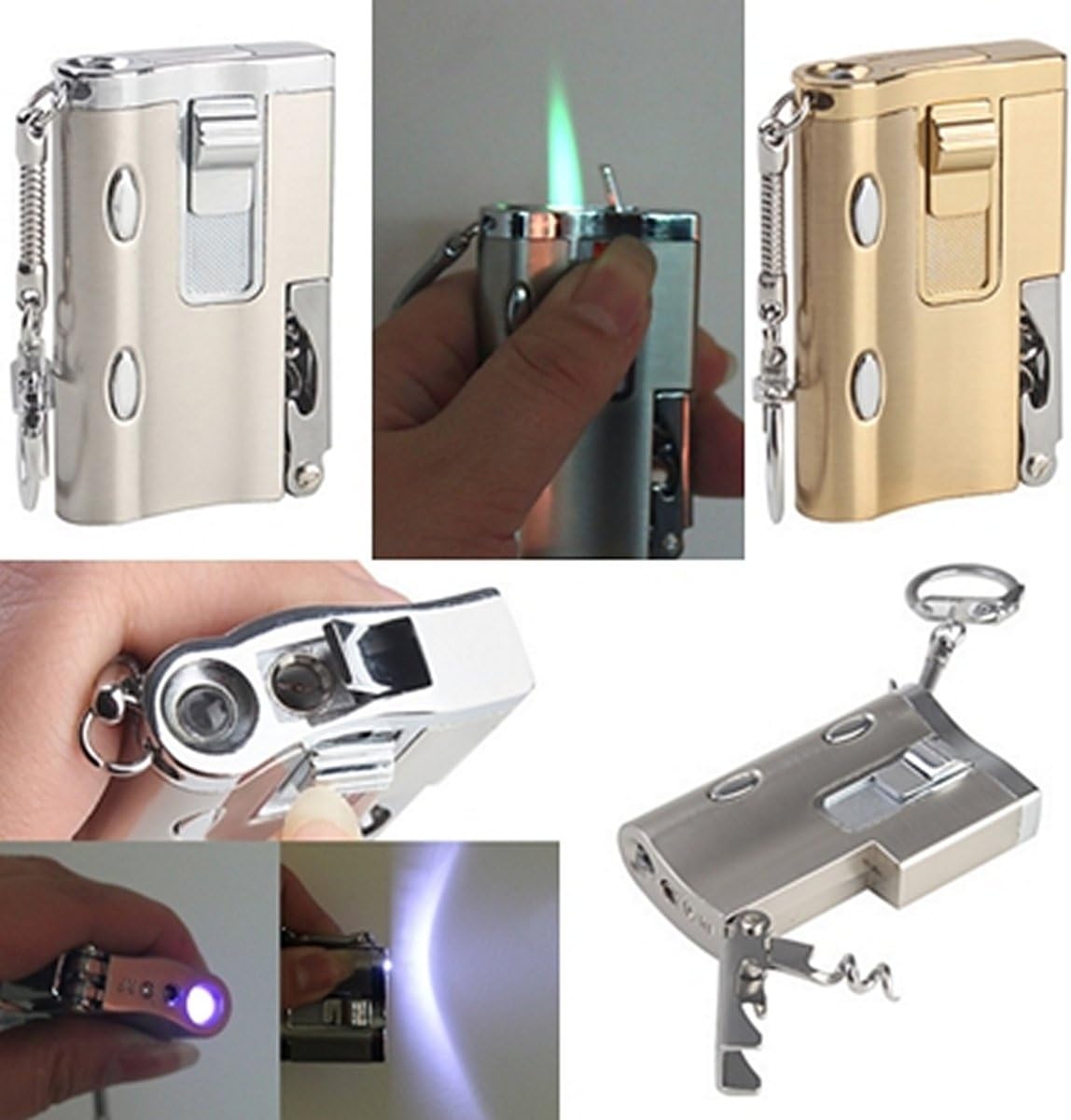Novelty Gadget Multifunction Metal Gas Lighter + Led