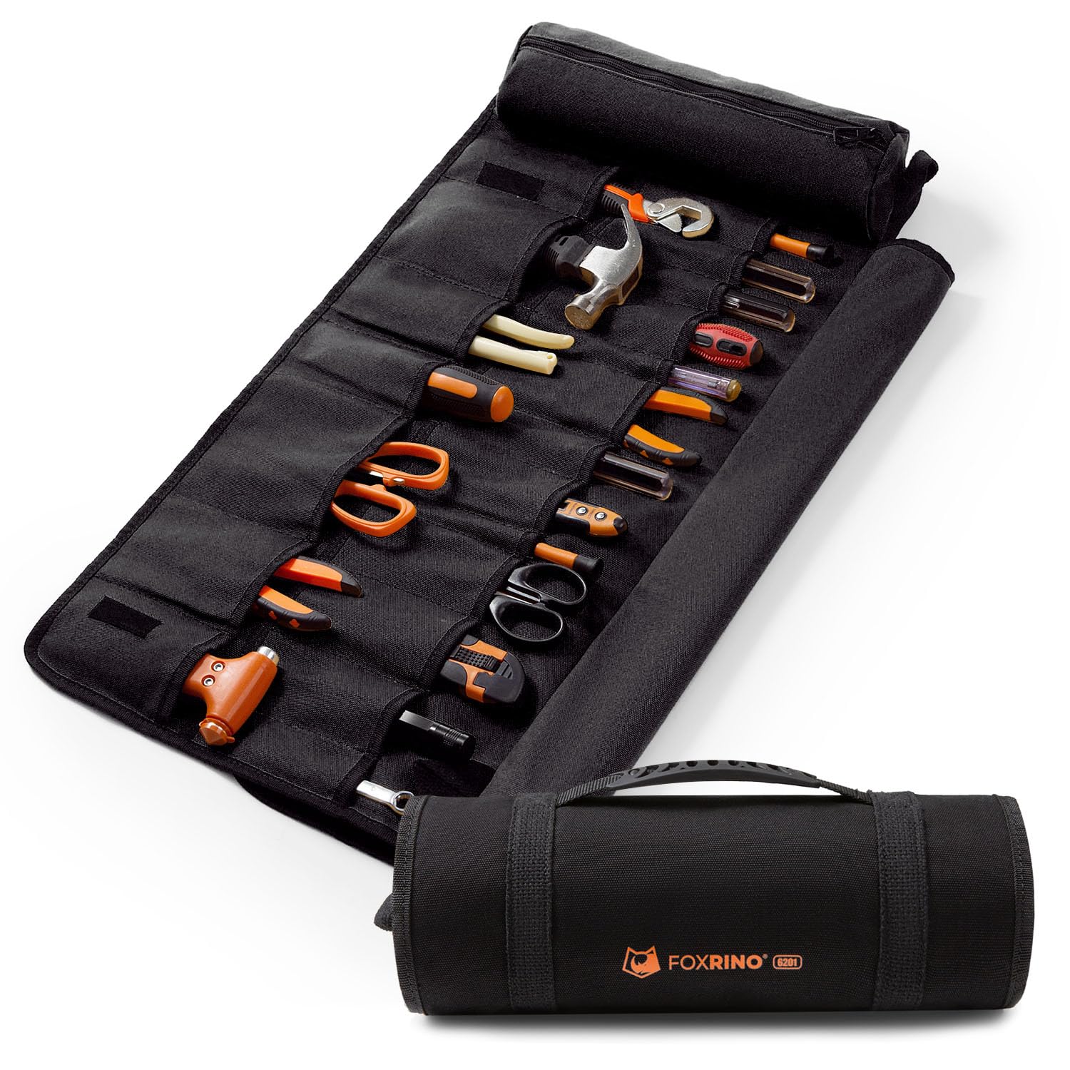 Photo 1 of Foxrino Tool Roll, Heavy Duty Tool Roll Bag Organizer, Roll Up Tool Pouch with 20 + 1 Pocket, Gifts for Men Father Dad Mechanic, Black