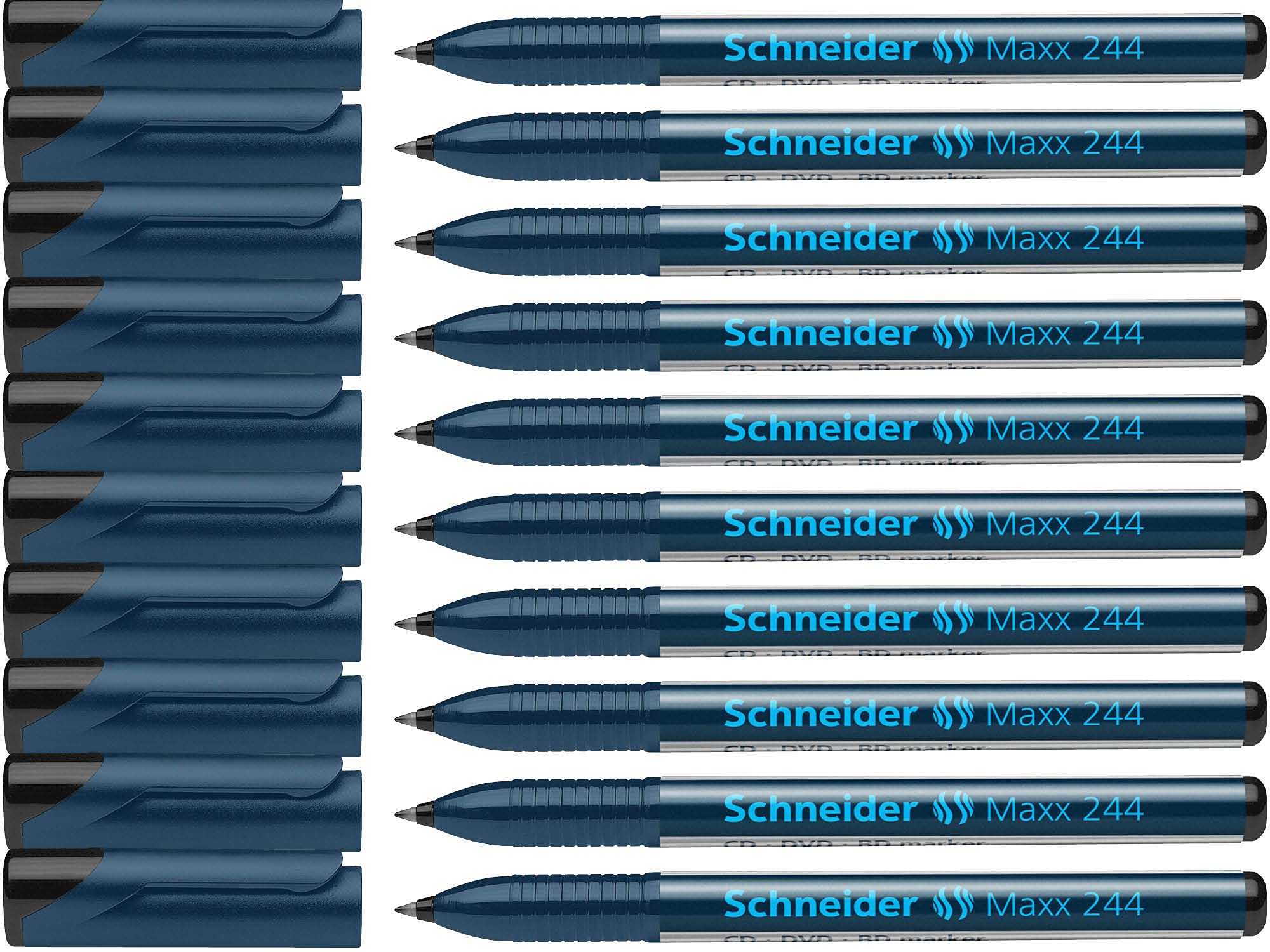 Schneider CD-Marker 244, Permanent Cap-Off Ink 0.7 mm Black Pack of 10