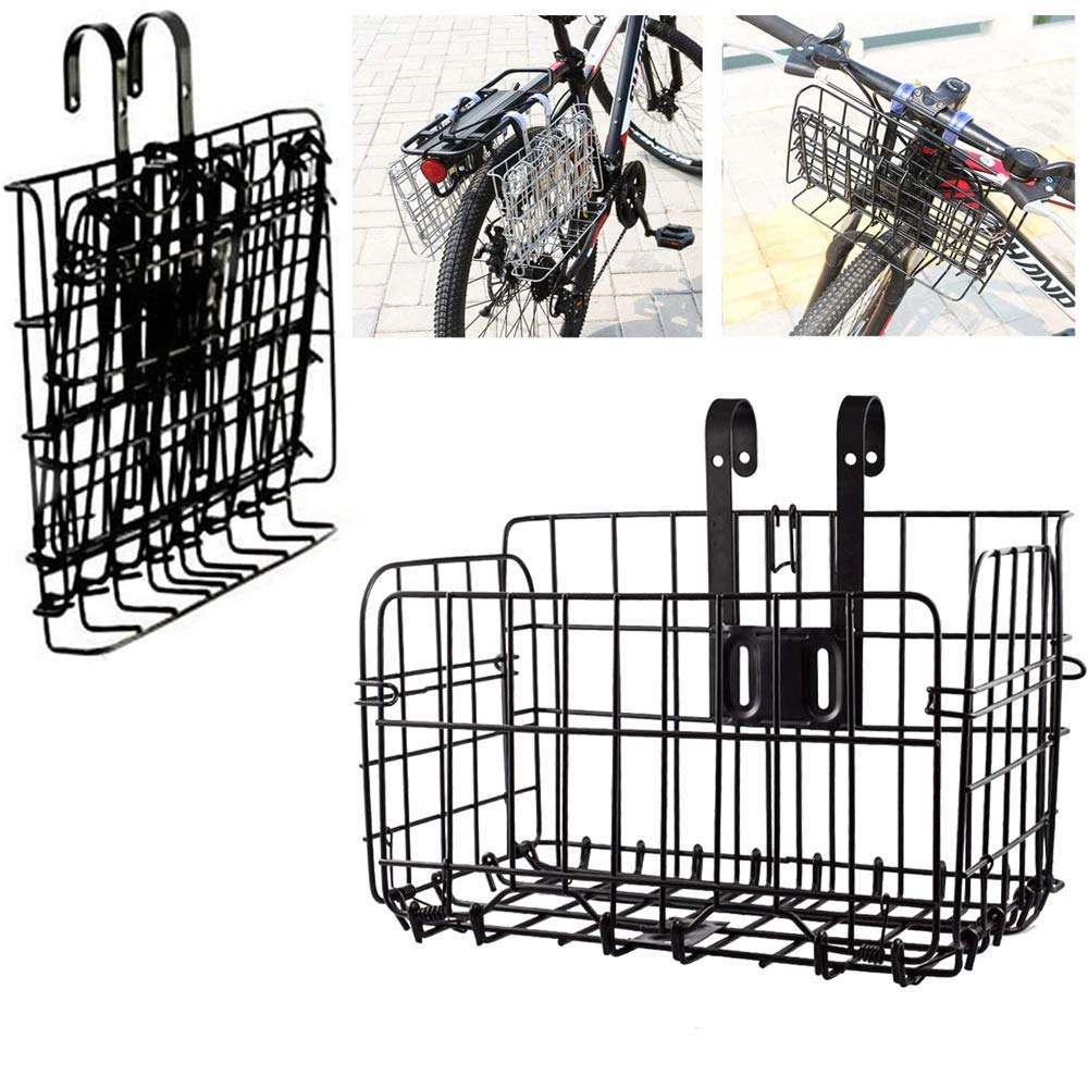 ASPIRER Foldable Metal Bike Basket (Black), Rack & Handlebar Mount, 12.99*11.8*1.97 inches, 88 pounds Capacity
