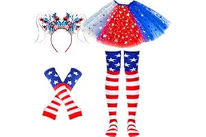 BLESKY 4th of July Tutu Set Red White and Blue Tutu Patriotic Costume Accessories Set Independence Day Costume Halloween Cosplay Party for Girl Women