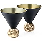 Diamond Studded Martini & Cocktail Glasses Set of 2, Rhinestone Diamonds Stemless Crystal Ball Base, 10.5 oz, Shiny Style Crystal, Beautiful Hosting, Wedding, Everyday Rhinestones Glass Black & Gold
