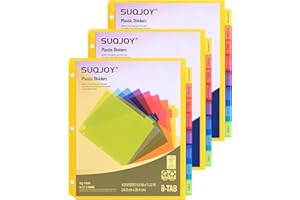 SUQJOY 8-Tab Dividers for 3 Ring Binder, 24 Count Binder Dividers with Pockets, Subject Dividers, 3-Hole Plastics Sheets Protectors for US Letter Size in 0.5", 1",2" Binders, Vibrant 8 Color, 3 Packs