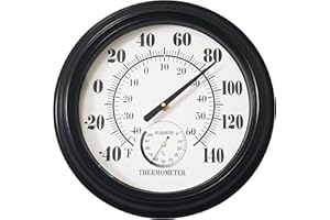 RTWAW Indoor Outdoor Thermometer Large 12 Inch Wall Thermometer-Hygrometer Waterproof Does not Require Battery (Black)