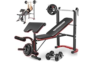 OPPSDECOR Adjustable Weight Bench Set with Leg Developer & Preacher Curl Pad, Full Body Workout Bench Press Set with Squat Rack for Home Gym Fitness, Standard Strength Training Bench