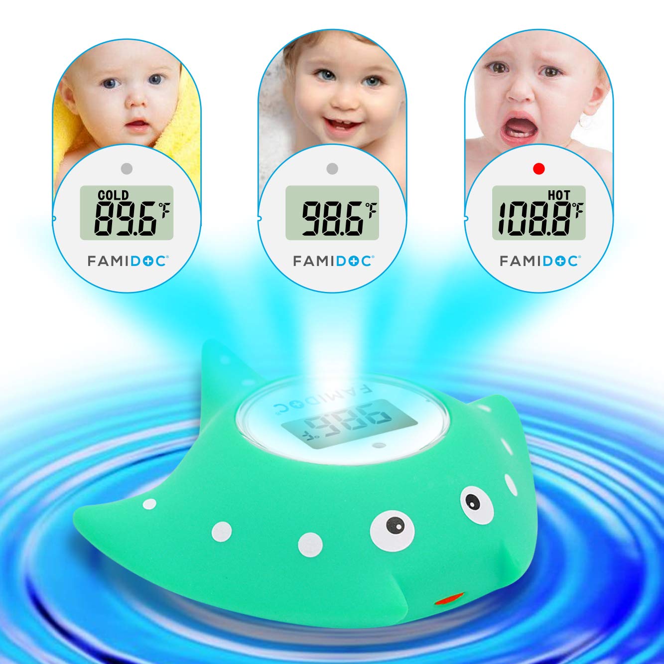 Baby Bath and Room Thermometer - Famidoc FDTH-V0-22 New Upgraded Sensor Technology for Baby Health Bath Tub Thermometer Floating Toy (Blue)