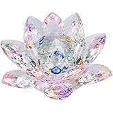 OwnMy Sparkle Crystal Lotus Flower Hue Reflection Feng Shui Home Decor with Gift Box (5 Inch/ 130MM)