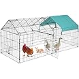 BestPet Large Metal Chicken Coop, Chicken Run Outdoor Walk-in Poultry Cage Duck Coop Chicken Pen Pet Playpen w/Door & Cover Rabbit Enclosure for Backyard Farm (88" x 41" with roof)