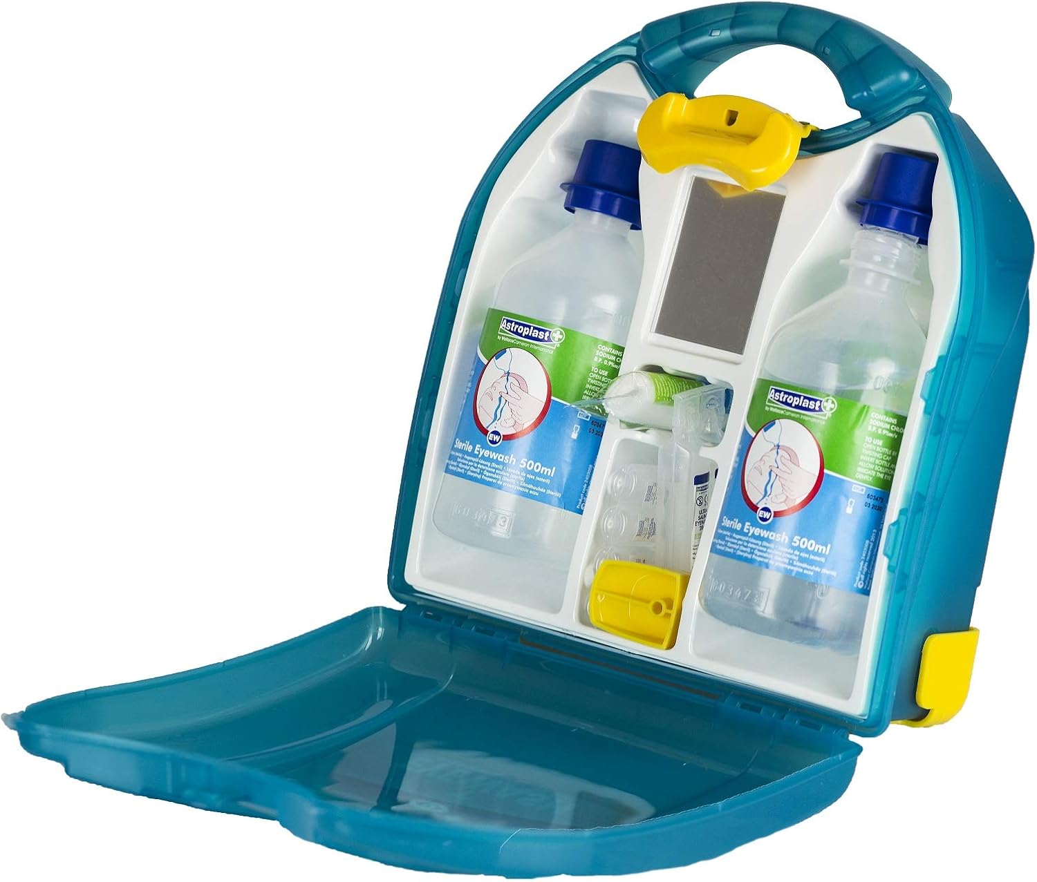 Astroplast Eye Wash First Aid Kit with Two Sterile 500ml Saline Bottles for The Workplace, Ocean Green