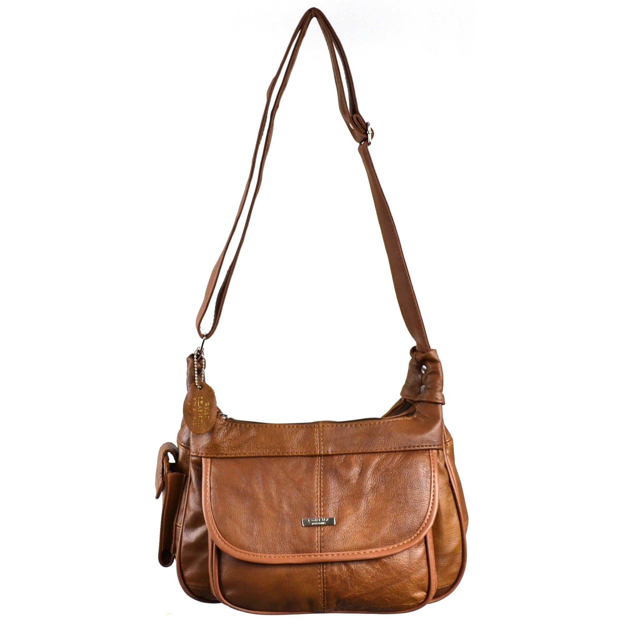 Ladies Leather Shoulder Bag / Handbag with Mobile Phone Pocket. ( Tan )