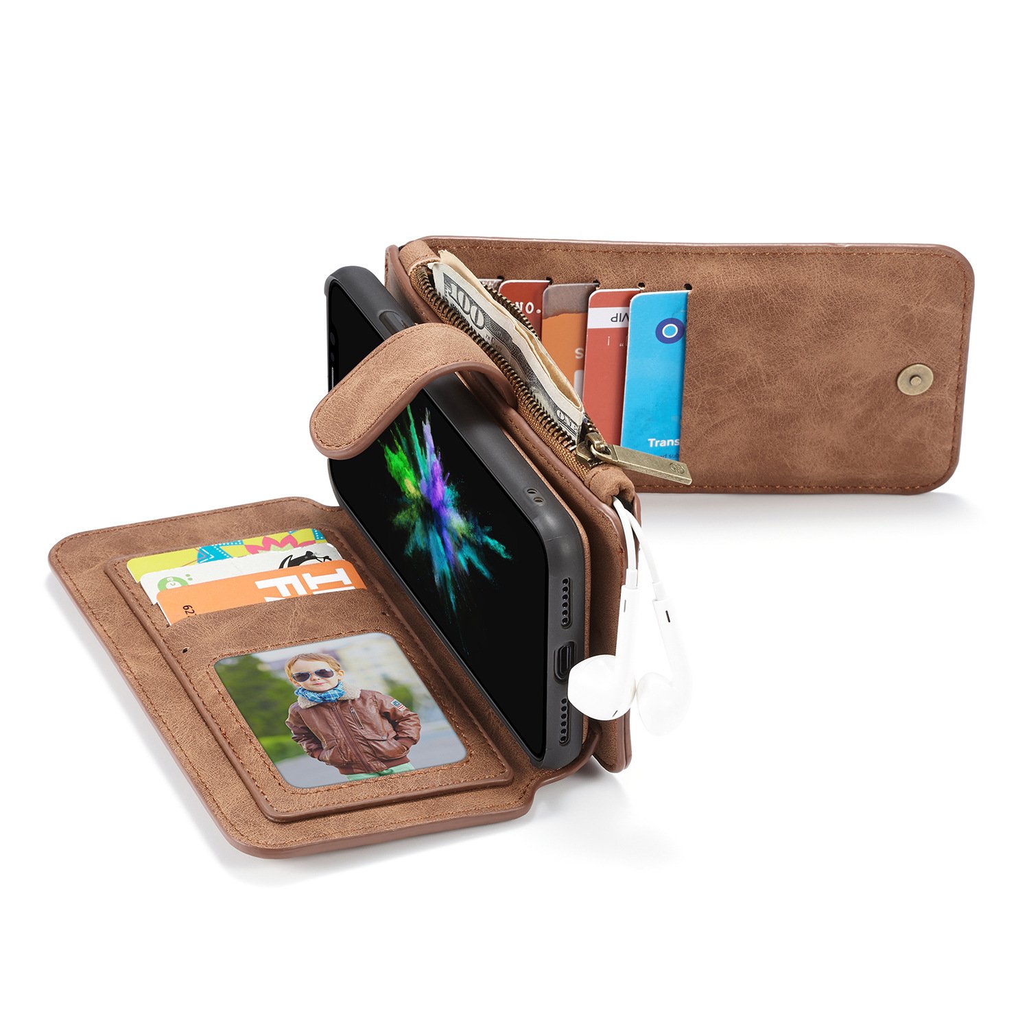 iPhone X Case Combo - Yamoo iPhone X Genuine Leather Wallet Case with Detachable Magnetic Hard Case, Card Holder (Brown), iPhone X 3D Full Coverage HD Clear 9H Tempered Glass Screen Protector