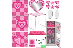 Kolldenn 19 Pcs Locker Accessories Kit Back to School Essential Pink Magnetic Wallpaper Magnetic Mirror Whiteboard Locker Shelf LED Light Pencil Holder Marker Nails Rug for Office School Supplies