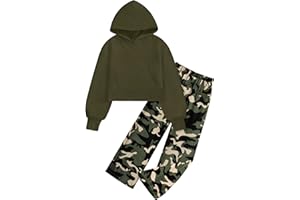 BAVADER Girls Clothes Solid Crop Tops Hoodie Clothing Sets Straight Leg Sweatpants 2 Piece Outfits Fall Winter 6-14Y
