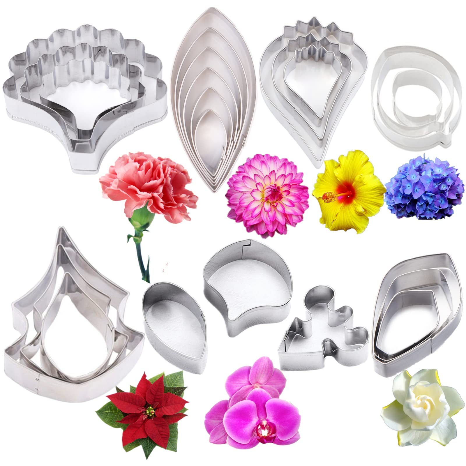 7set Stainless Steel Sugar Flower Cutter Gumpaste Fower Cutter Set Cake Decorating Fondant Flower Leaves Cutter Sugarcraft Cookie Cutter DIY Cake Making Tools