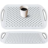 MDLUU Large Non-Slip Serving Tray with Handles, Food Serving Platter, Set of 2, White