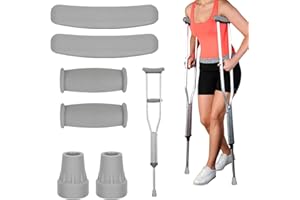 DXMWWTP Replacement Crutch Pads, 6 Pcs, Gray, Latex-Free, Rubber Grip, 1.25-1.5 inch, Textured, Crutch Accessories, Universal, Aluminum Crutches