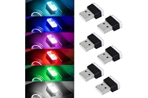 HBXDECO 6 PCS USB LED Car Interior Atmosphere Lamp, Portable Mini Auto LED Decor Night Light, Plug-in USB Interface Ambient Lighting Kit, Universal Car Interior Accessories (6 Colors)