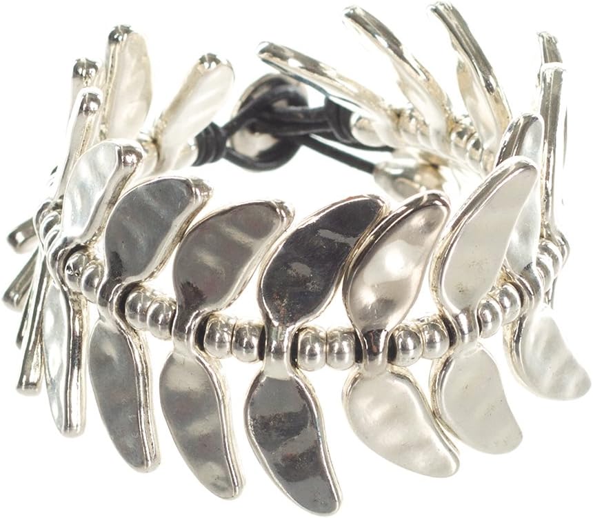 Handmade Fern Frond or Fish Tails or Wings Bracelet Button Adjustable BRA-59 Silver Plated