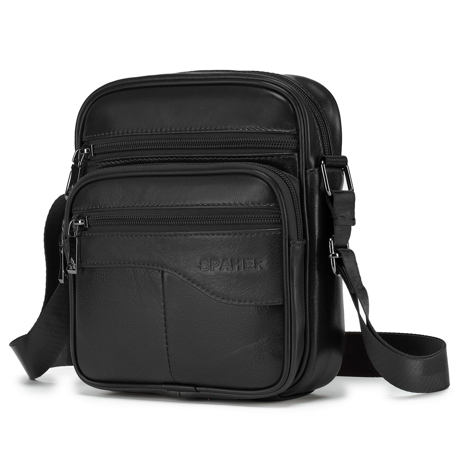 SPAHER Men Small Genuine Leather Handbag Shoulder Bag Satchel Business Messenger Backpack Crossbody Casual Sling Travelling Bag Mens Gift For Wallet Purse Mobile Phone Keys