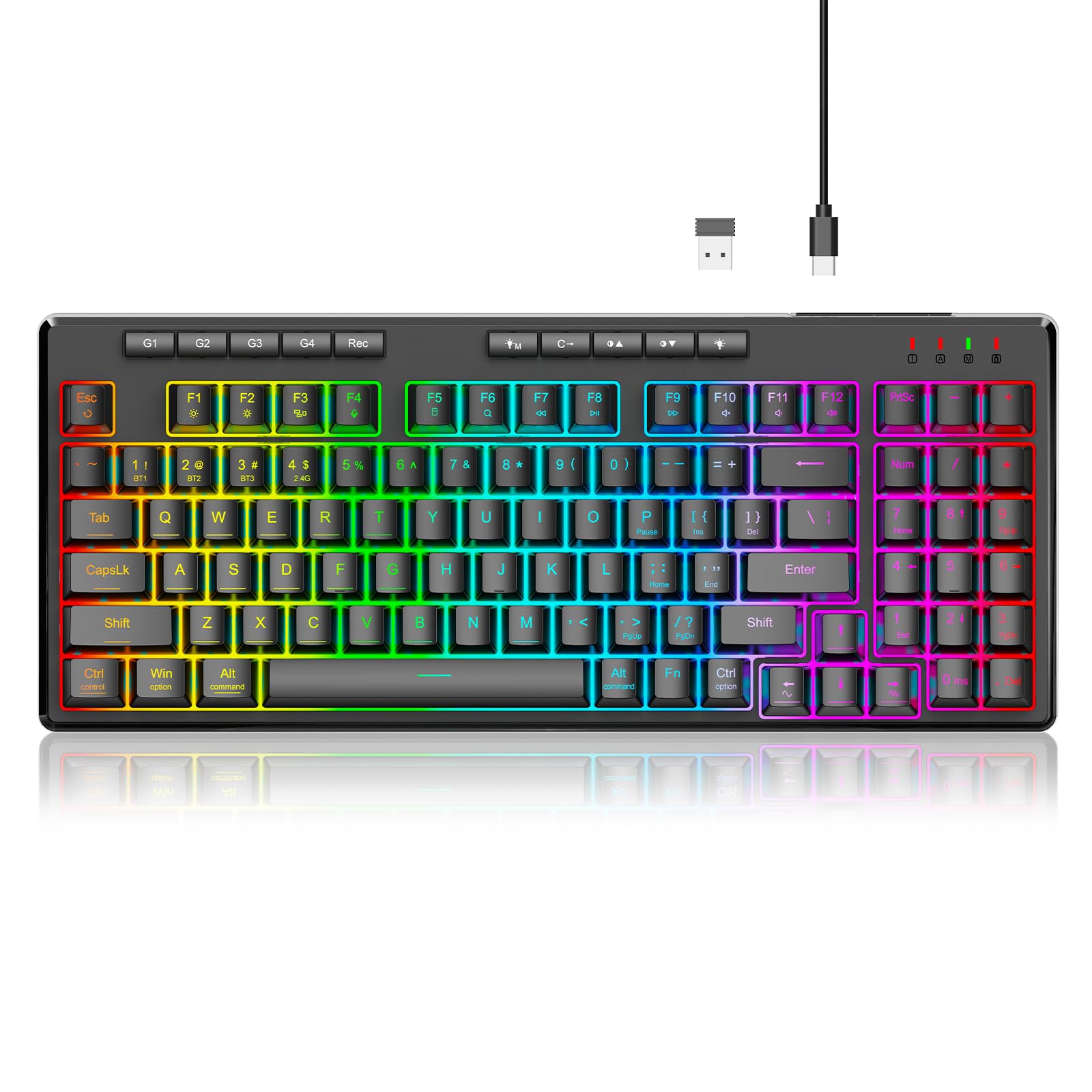 Redragon K517 Pro Wireless Gaming Keyboard, RGB Backlit, Tri-Mode BT/2.4GHz/USB-C, 96% Mechanical Feel 94 Keys Computer Keyboard with 4 Macro Keys, Number Pad, 4000mAh Battery for Win/MAC
