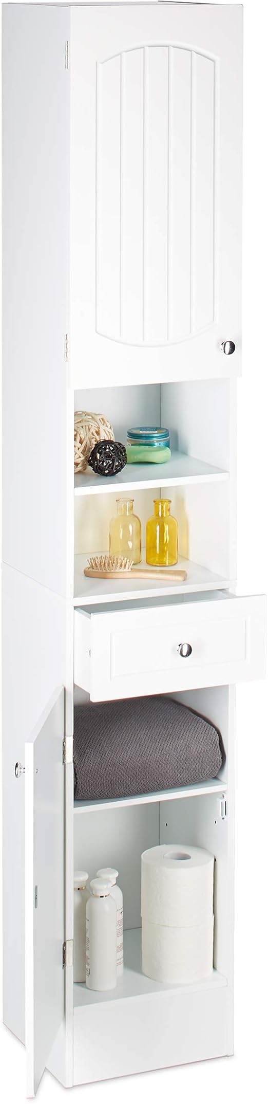 Relaxdays Bad Hochschrank Zweituriger Holz Badschrank Mit Schublade Lamellen Hxbxt 173 5 X 30 5 X 32 Cm Weiss Amazon De Kuche Haushalt