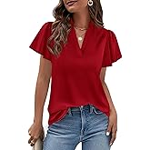PRETTYGARDEN Women's 2026 Summer Satin Blouses Dressy Casual Ruffle Cap Sleeve V Neck Business Work Cute Tops Spring Outfits