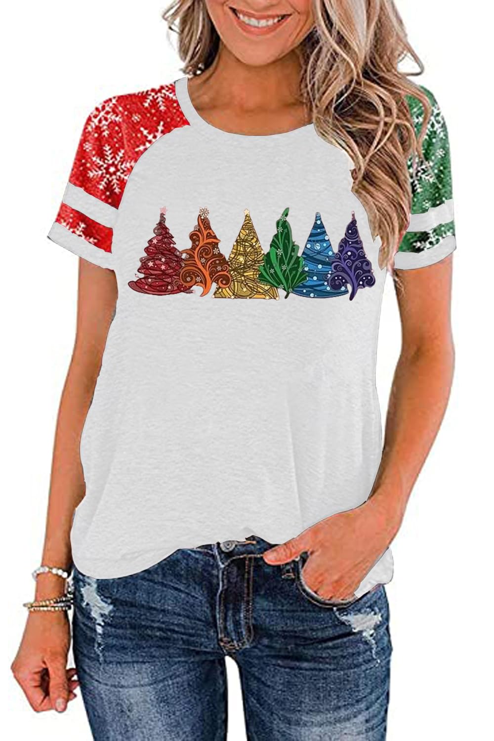 Ovazly Christmas Shirt for Women Raglan Sleeve