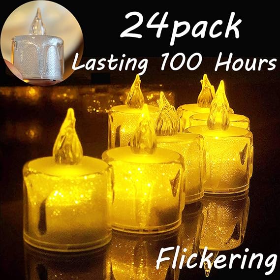 Untyo Led Candles, Flickering Crystal Clear Tea Lights,24 Pack