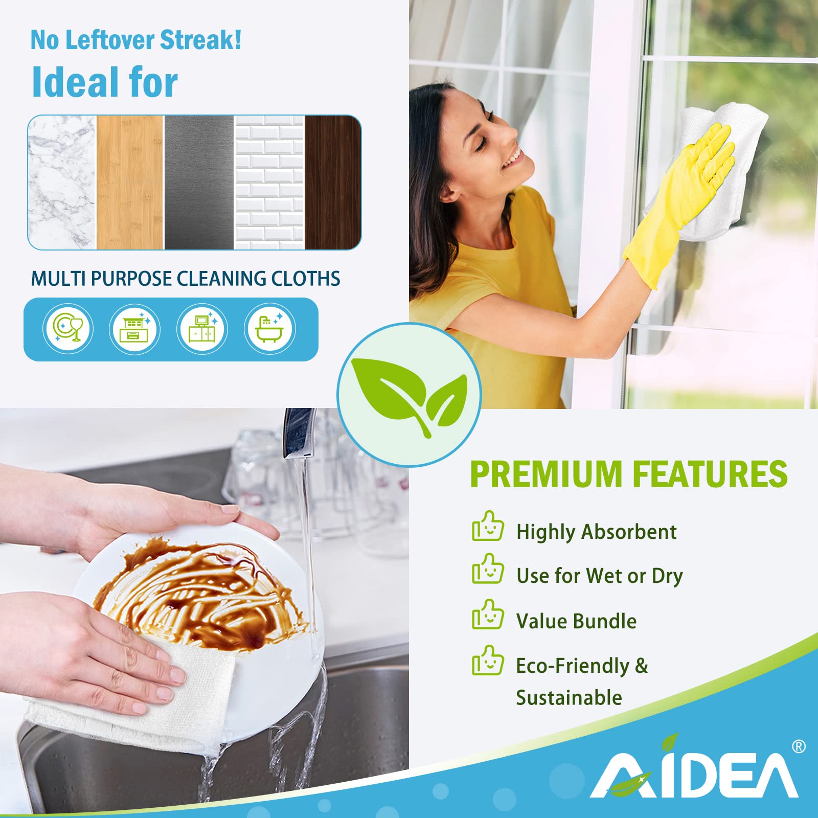 AIDEA Microfiber Cleaning Cloth White 50PK, Microfiber Towels for Cars, Lint Free Rags, Kitchen Towels Dusting Cloth, Bar Rags for Cleaning, Wash Cloth, Dish Cloths White, 11.5