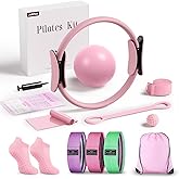 Pilates kit for Women Home Workout, Pilates Equipment Ring and Ball Set with 3 Fabric Resistance Bands, Massage Ball, Pilates Starter Kit for Strength, Toning, Including Workout Guide