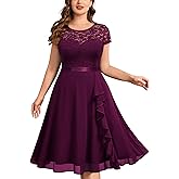 Miusol Women's Plus Size Ruffle Floral Lace Contrast Chiffon Formal Bridesmaid Party A-Line Cocktail Dress