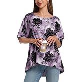 MAGICATELIER Women Short Sleeve Summer Boho Tops Tunic Shirts Crewneck Plus Size Cute Outfits Loose Fit Dressy Casual Blouses