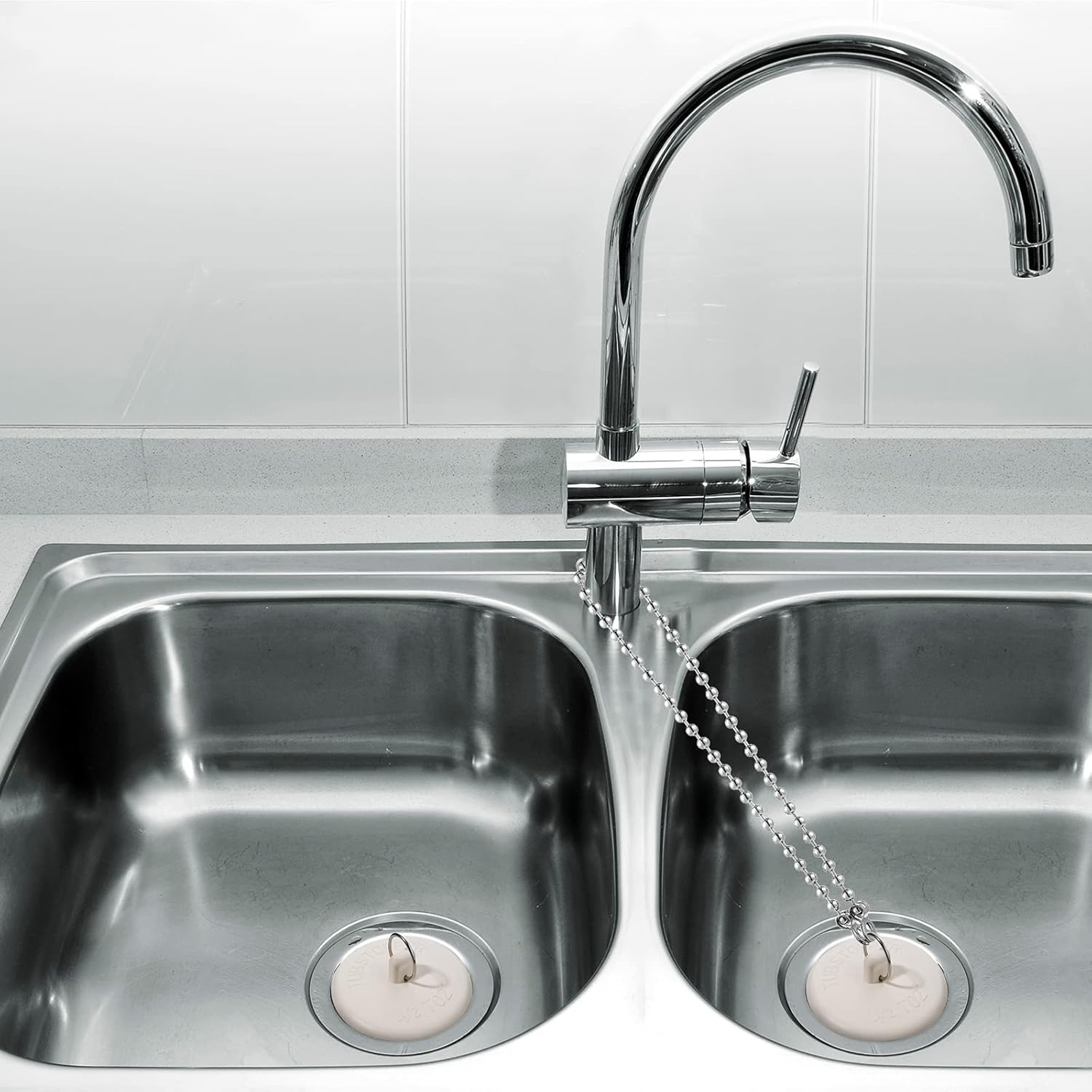 Honoson 2 Pieces Rubber Bath Tub Stopper Bath Plugs, Sink Plug Rubber Drain Stopper Kitchen Sink Plug with 2 Pieces 304 Stainless Steel Round Beaded Chain for 1-1/2 Inch to 2 Inch: Home & Kitchen