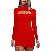 DAAWENXI Women's Sexy Long Sleeve Cut Out Bodycon Ruched Party Club Mini Dress