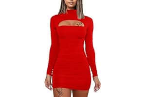 DAAWENXI Women's Sexy Long Sleeve Cut Out Bodycon Ruched Party Club Mini Dress