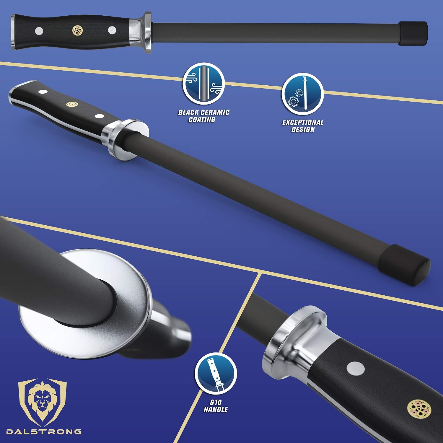 DALSTRONG Honing Rod, 10 inch, G10 Handle, Stainless Steel Core, Scratch-Free Ceramic Coating - Image 3