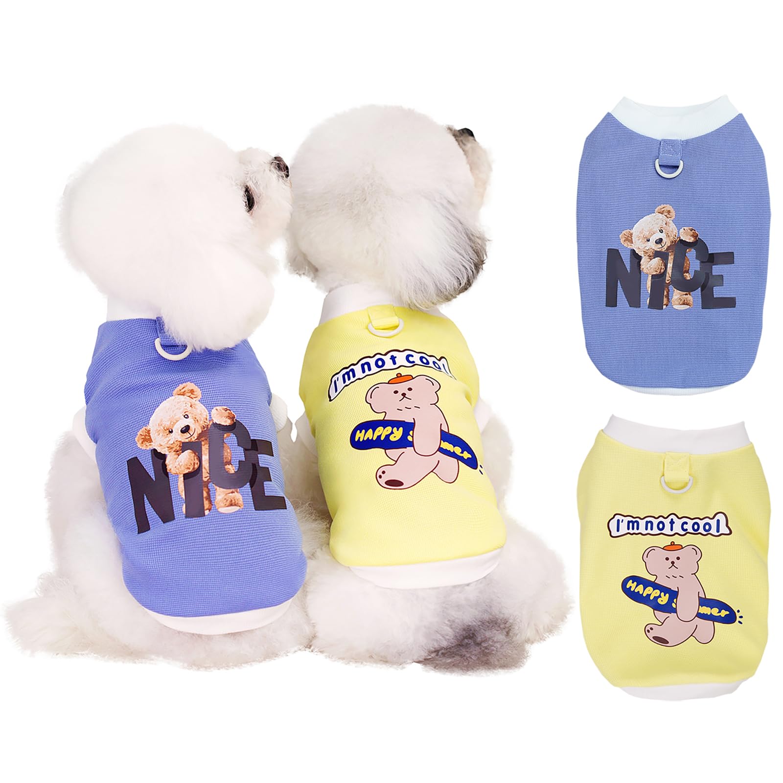 Izefia 2 Pieces Dog Shirts Clothes T Shirt for Small Dog Breathable Bear Pattern Cool Summer Cotton Tank Top Vest Puppy Cat XXL