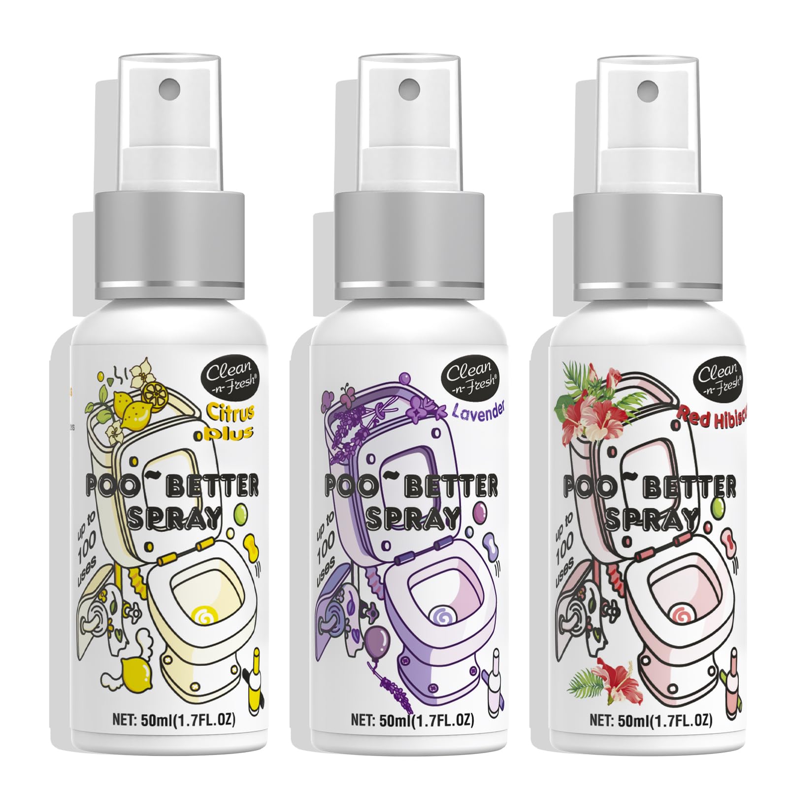 Photo 1 of Clean-n-Fresh Toilet Spray, Variety Pack of 3 - Citrus/Lavender/Hibiscus, Bathroom & Toilet Odor Elimination, Travel Size 1.7 Fl Oz Each, Total 5.1 Fl Oz